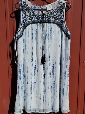 NWT Love Tree Blue Tie-Dye Embroidered Sleeveless Dress